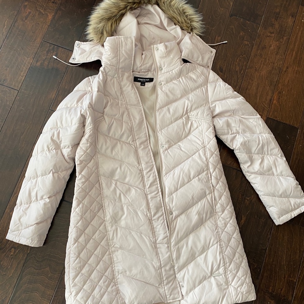 Cream Kenneth Cole Quilted Puffer Coat
